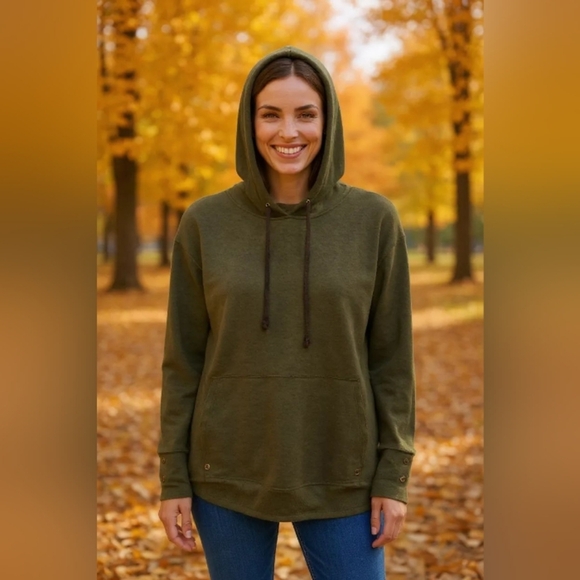 Jane & Delancey - Gray Hoodie, Long Sleeves, Buttons On Cuffs & Slits On Sides - Picture 5 of 12